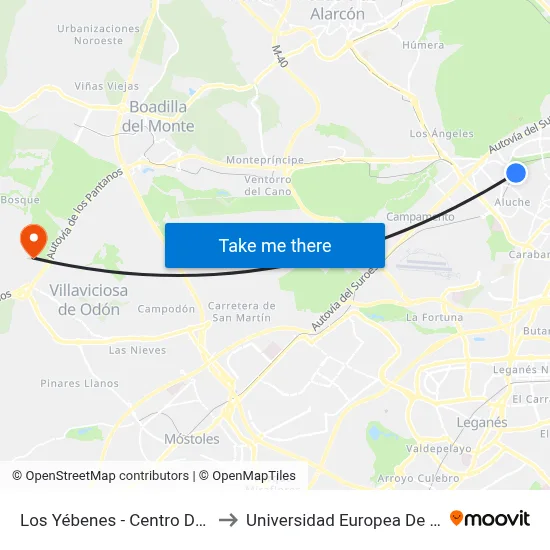Los Yébenes - Centro De Salud to Universidad Europea De Madrid map