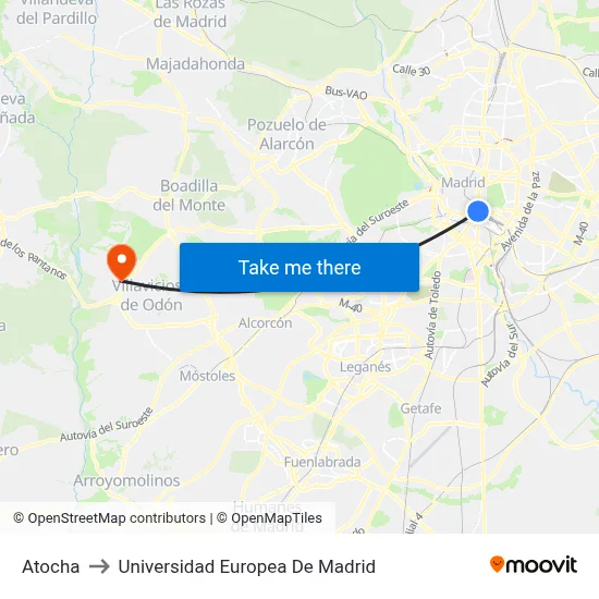 Atocha to Universidad Europea De Madrid map
