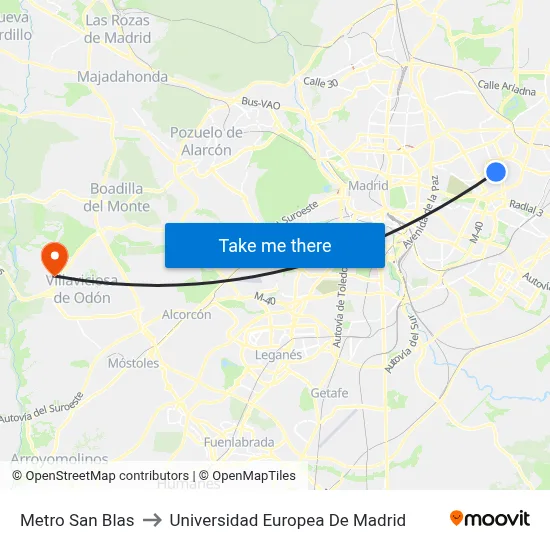 Metro San Blas to Universidad Europea De Madrid map