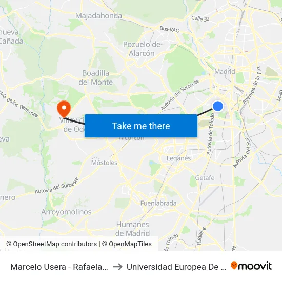 Marcelo Usera - Rafaela Ybarra to Universidad Europea De Madrid map