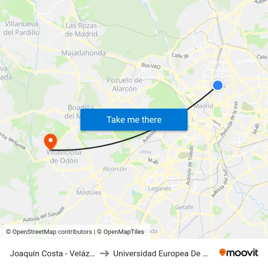 Joaquín Costa - Velázquez to Universidad Europea De Madrid map