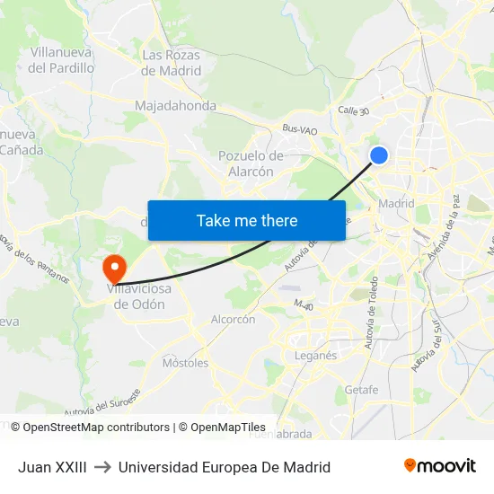 Juan XXIII to Universidad Europea De Madrid map