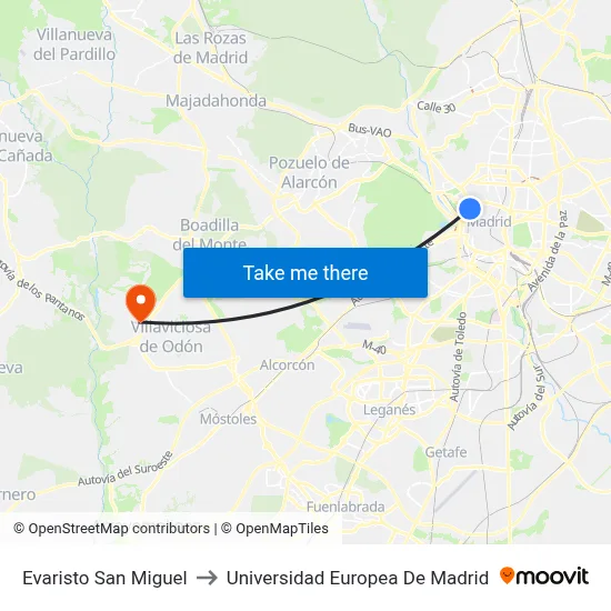 Evaristo San Miguel to Universidad Europea De Madrid map