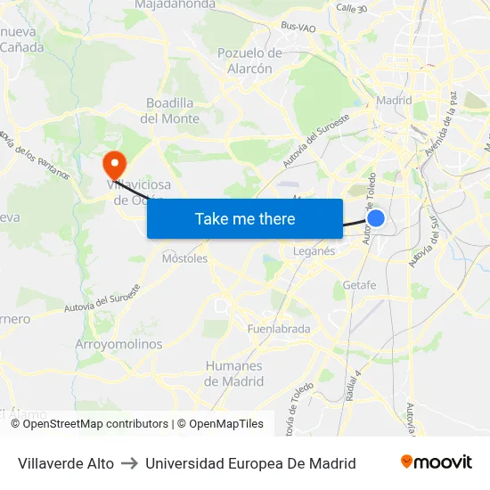 Villaverde Alto to Universidad Europea De Madrid map