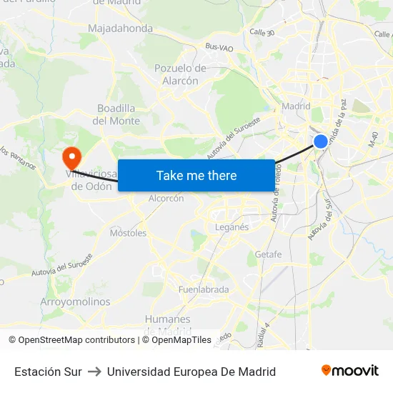 Estación Sur to Universidad Europea De Madrid map