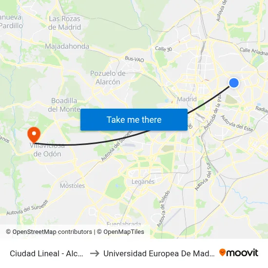 Ciudad Lineal - Alcalá to Universidad Europea De Madrid map