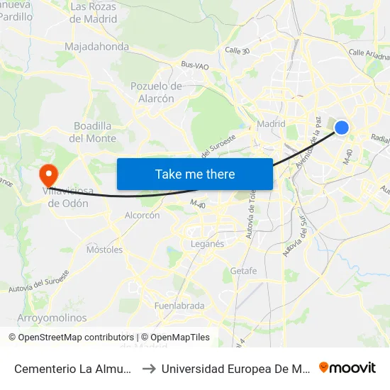Cementerio La Almudena to Universidad Europea De Madrid map