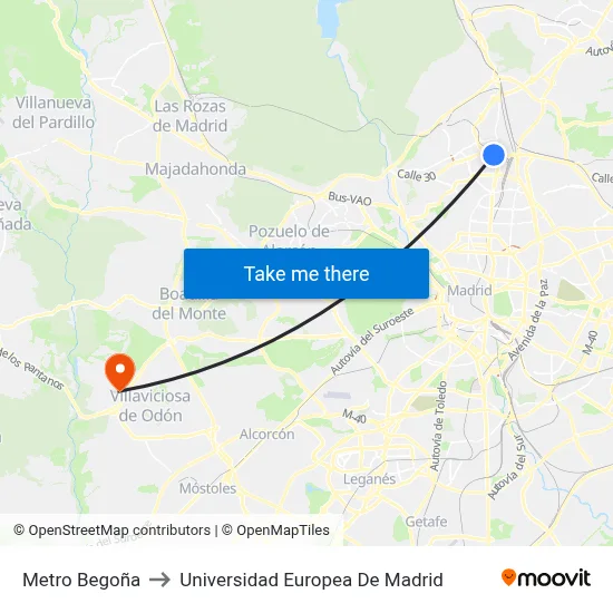 Metro Begoña to Universidad Europea De Madrid map