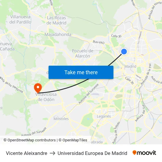 Vicente Aleixandre to Universidad Europea De Madrid map