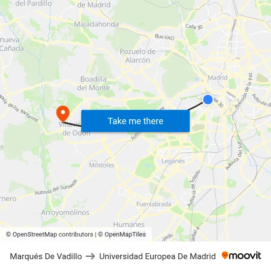 Marqués De Vadillo to Universidad Europea De Madrid map