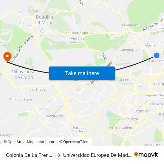 Colonia De La Prensa to Universidad Europea De Madrid map