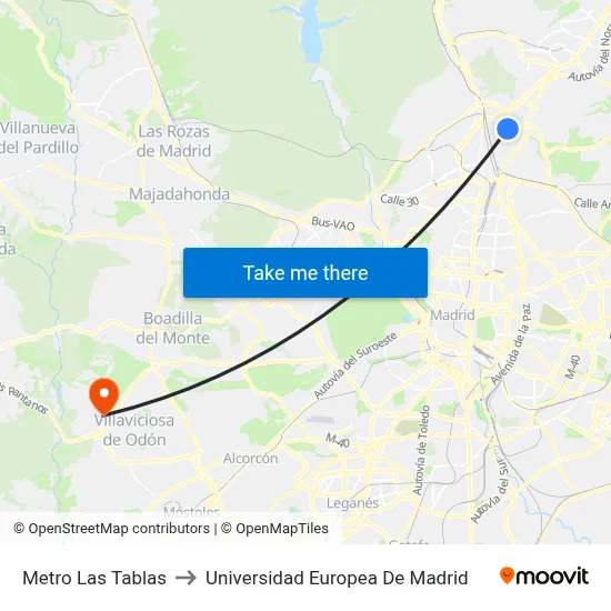 Metro Las Tablas to Universidad Europea De Madrid map