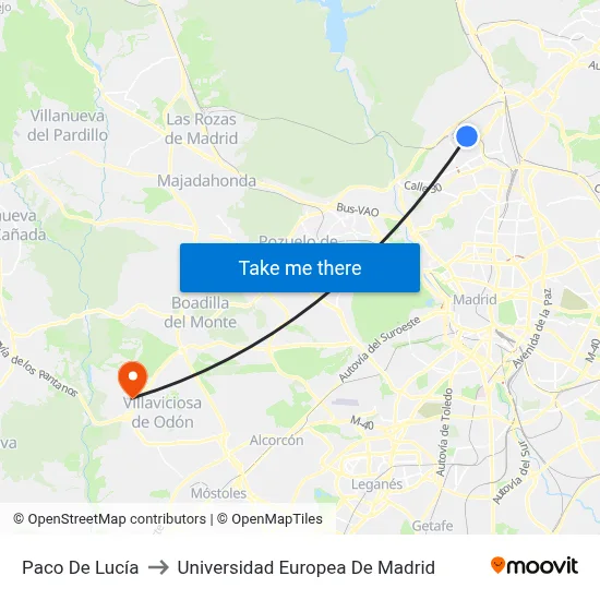 Paco De Lucía to Universidad Europea De Madrid map