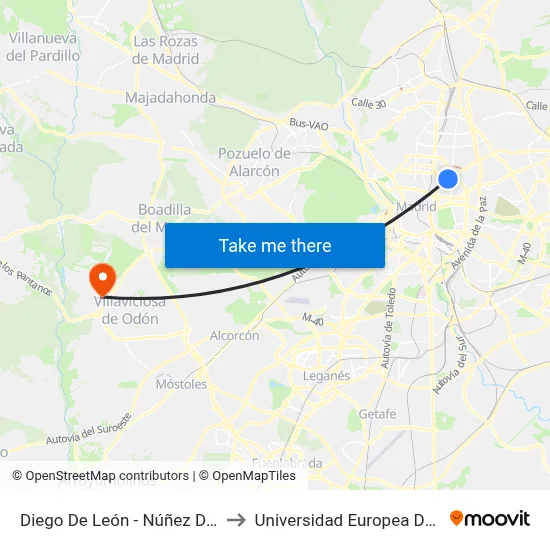 Diego De León - Núñez De Balboa to Universidad Europea De Madrid map