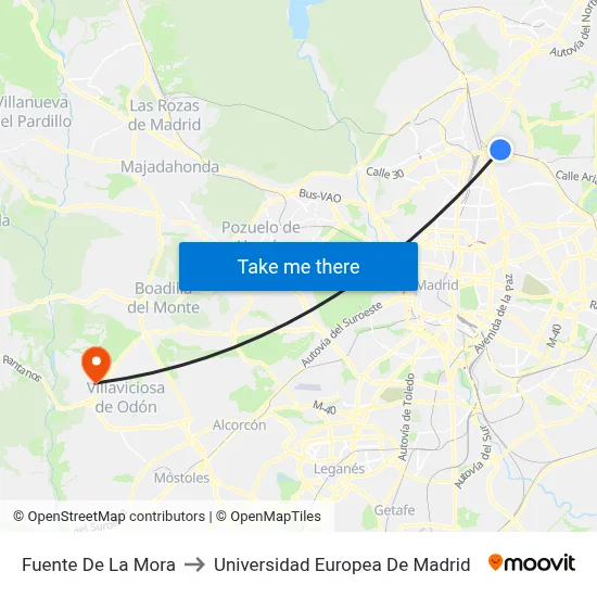 Fuente De La Mora to Universidad Europea De Madrid map