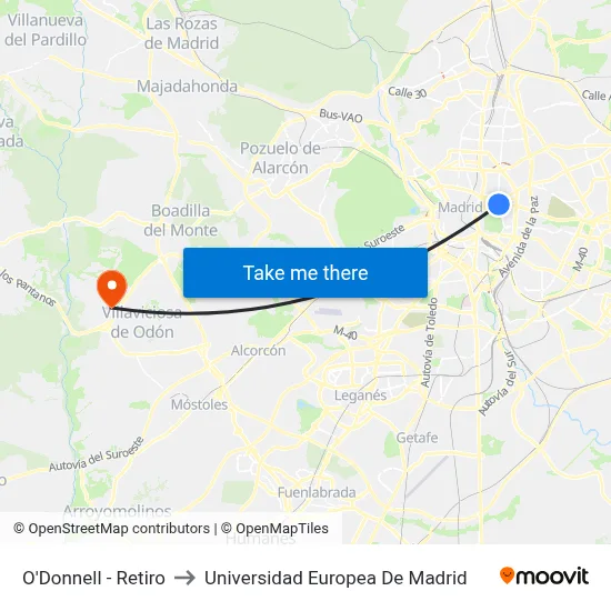 O'Donnell - Retiro to Universidad Europea De Madrid map