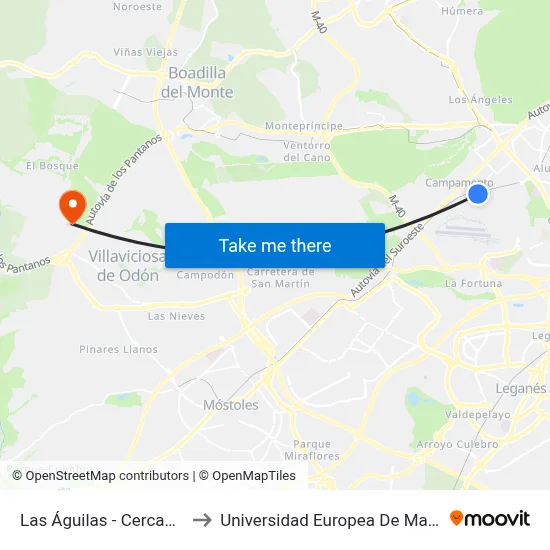 Las Águilas - Cercanías to Universidad Europea De Madrid map