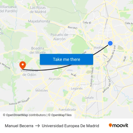 Manuel Becerra to Universidad Europea De Madrid map