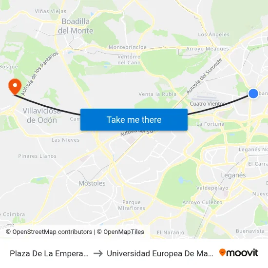 Plaza De La Emperatriz to Universidad Europea De Madrid map