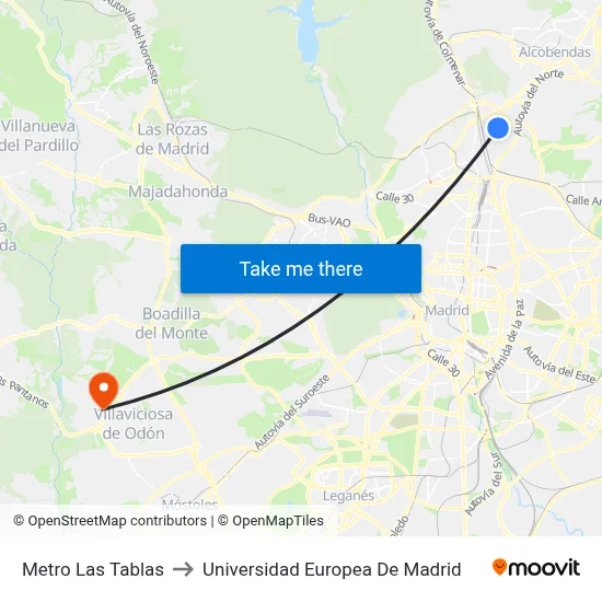 Metro Las Tablas to Universidad Europea De Madrid map
