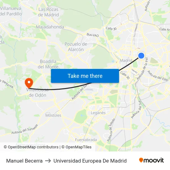 Manuel Becerra to Universidad Europea De Madrid map