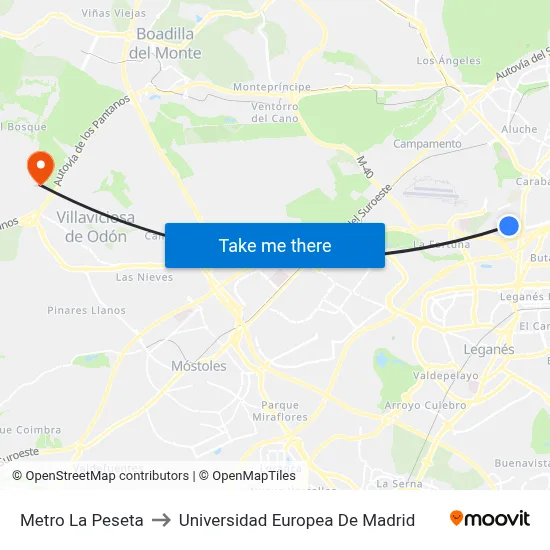 Metro La Peseta to Universidad Europea De Madrid map
