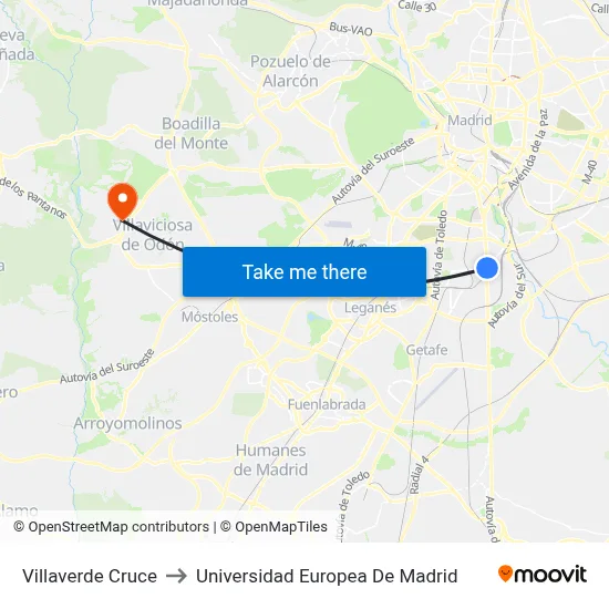 Villaverde Cruce to Universidad Europea De Madrid map
