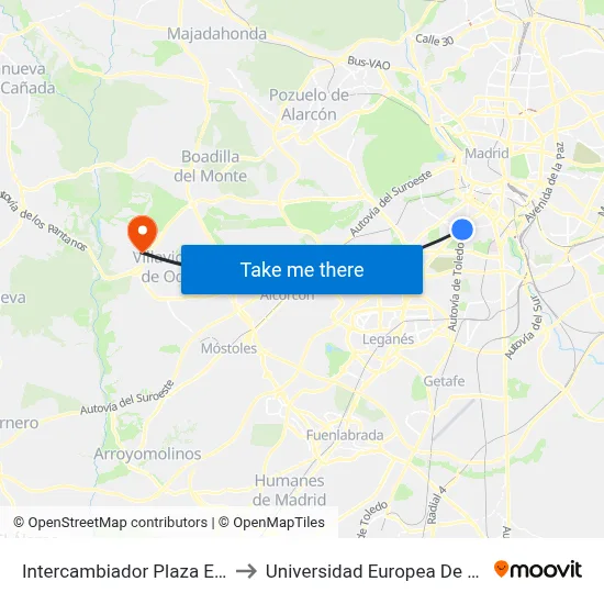Intercambiador Plaza Elíptica to Universidad Europea De Madrid map