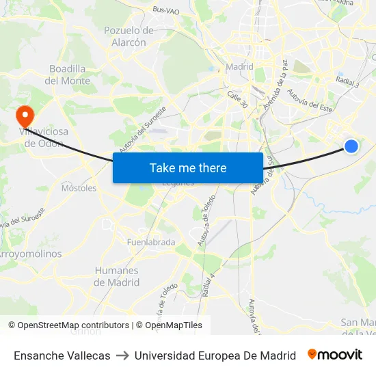 Ensanche Vallecas to Universidad Europea De Madrid map