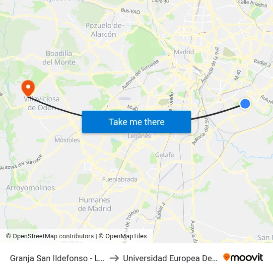 Granja San Ildefonso - La Gavia to Universidad Europea De Madrid map