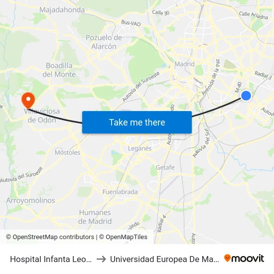 Hospital Infanta Leonor to Universidad Europea De Madrid map