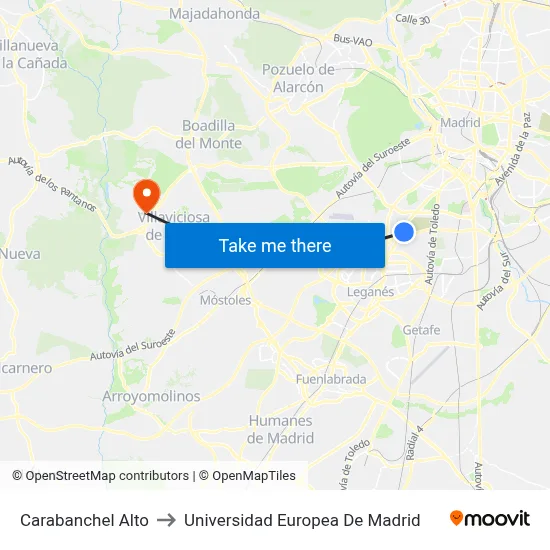 Carabanchel Alto to Universidad Europea De Madrid map