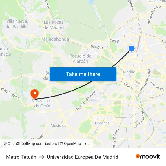 Metro Tetuán to Universidad Europea De Madrid map