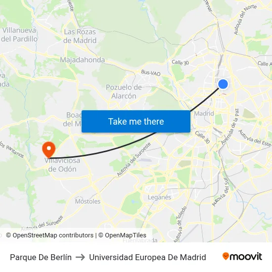 Parque De Berlín to Universidad Europea De Madrid map