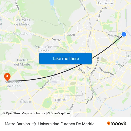 Metro Barajas to Universidad Europea De Madrid map