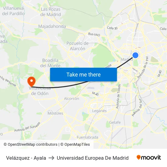Velázquez - Ayala to Universidad Europea De Madrid map