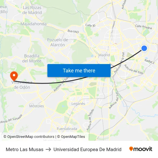 Metro Las Musas to Universidad Europea De Madrid map