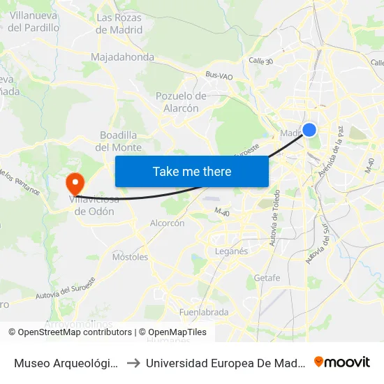 Museo Arqueológico to Universidad Europea De Madrid map
