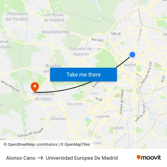 Alonso Cano to Universidad Europea De Madrid map