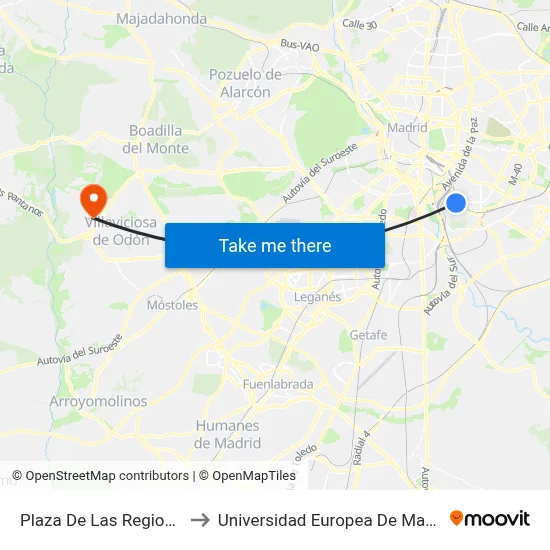 Plaza De Las Regiones to Universidad Europea De Madrid map