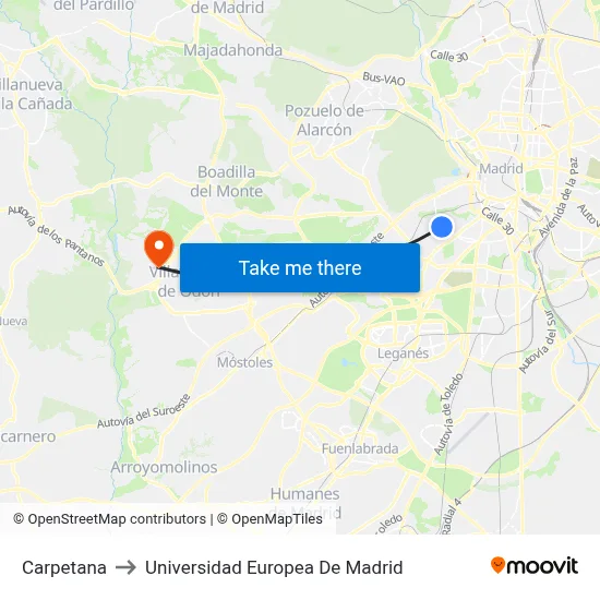 Carpetana to Universidad Europea De Madrid map