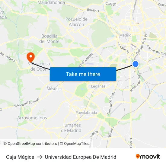 Caja Mágica to Universidad Europea De Madrid map