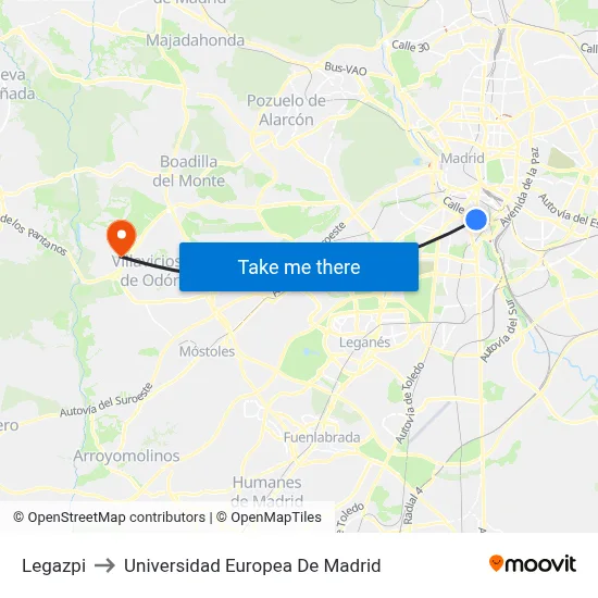 Legazpi to Universidad Europea De Madrid map