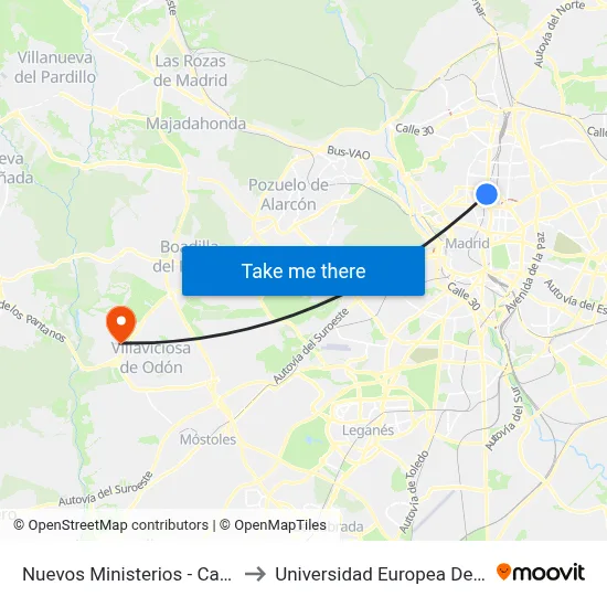 Nuevos Ministerios - Castellana to Universidad Europea De Madrid map
