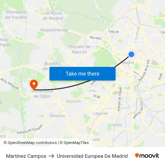 Martínez Campos to Universidad Europea De Madrid map