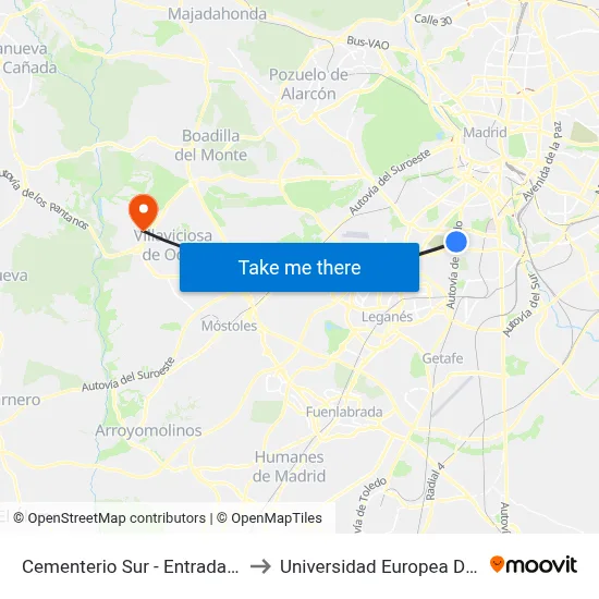 Cementerio Sur - Entrada Principal to Universidad Europea De Madrid map