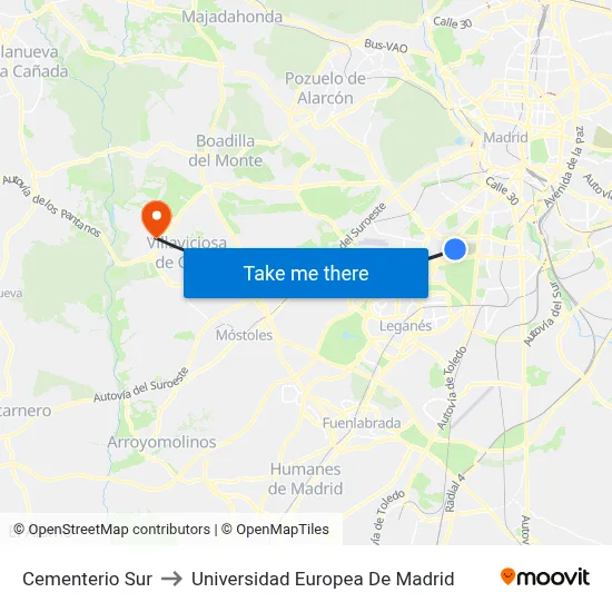 Cementerio Sur to Universidad Europea De Madrid map