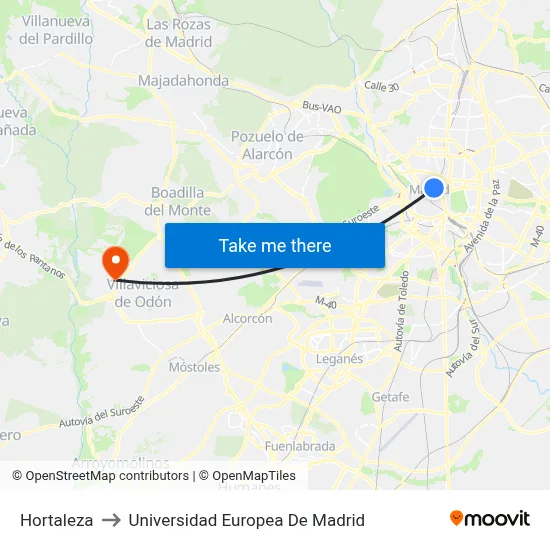 Hortaleza to Universidad Europea De Madrid map