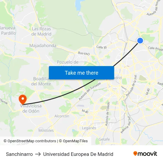 Sanchinarro to Universidad Europea De Madrid map