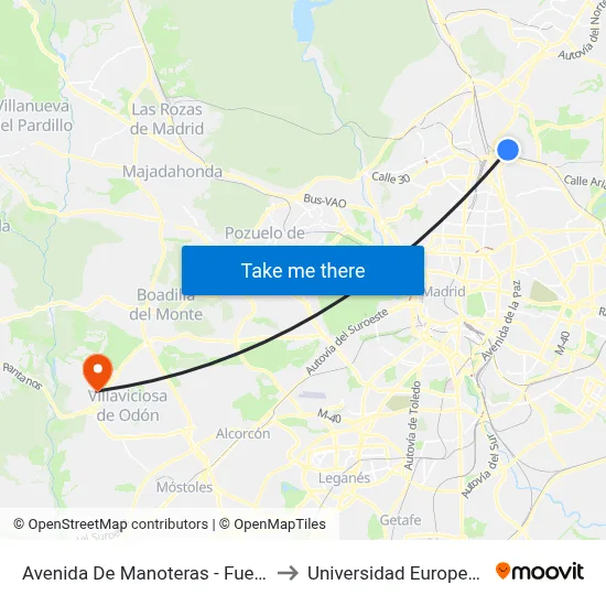 Avenida De Manoteras - Fuente De La Mora to Universidad Europea De Madrid map
